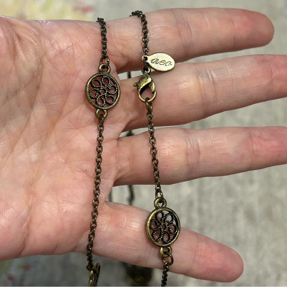 AE Long Gold Tone Round Medallions Necklace American Eagle